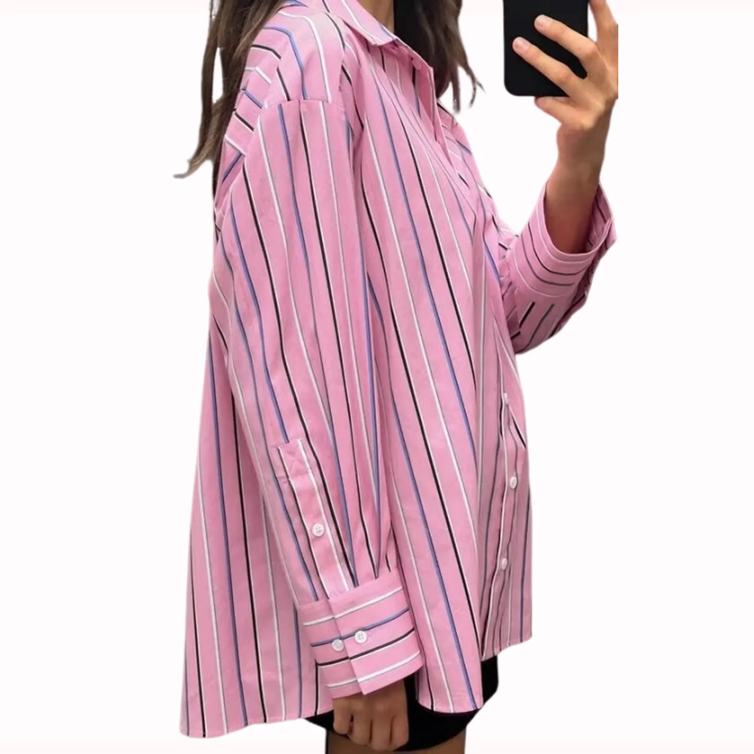 Women\'s Long Sleeved Striped Shirt, Casual Loose Top, Versatile, Single Breasted, New