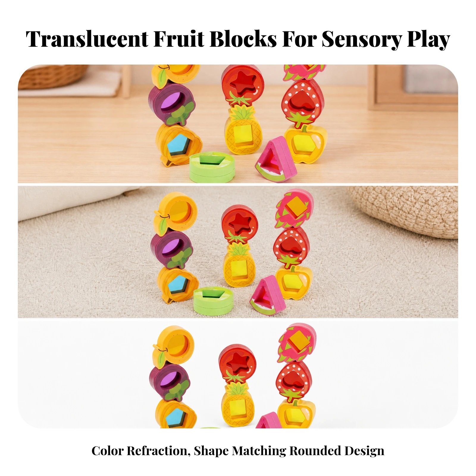 9 Pieces Shape Sorting Block with Geometric Insert Developmental Wooden Shape Matching Block Fine Motor Skills Toy Screen-Free