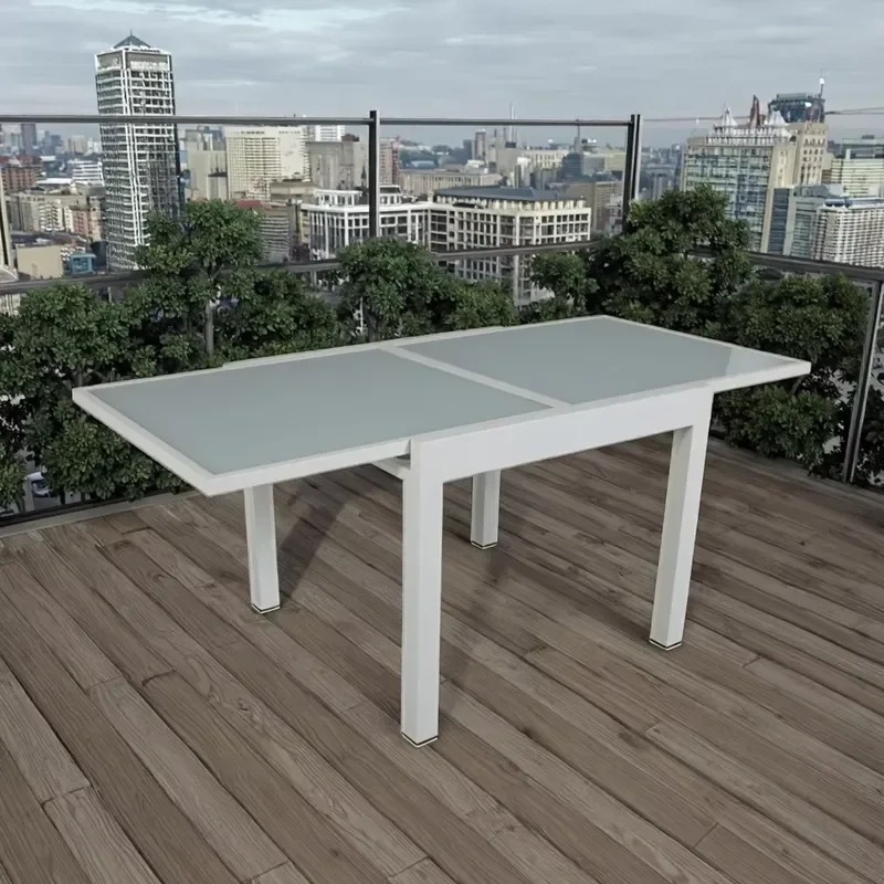 Joyeleisure 90/180cm Outdoor Dining Table with Alu Glass Top Extendable for Comfortable Dinning Experience