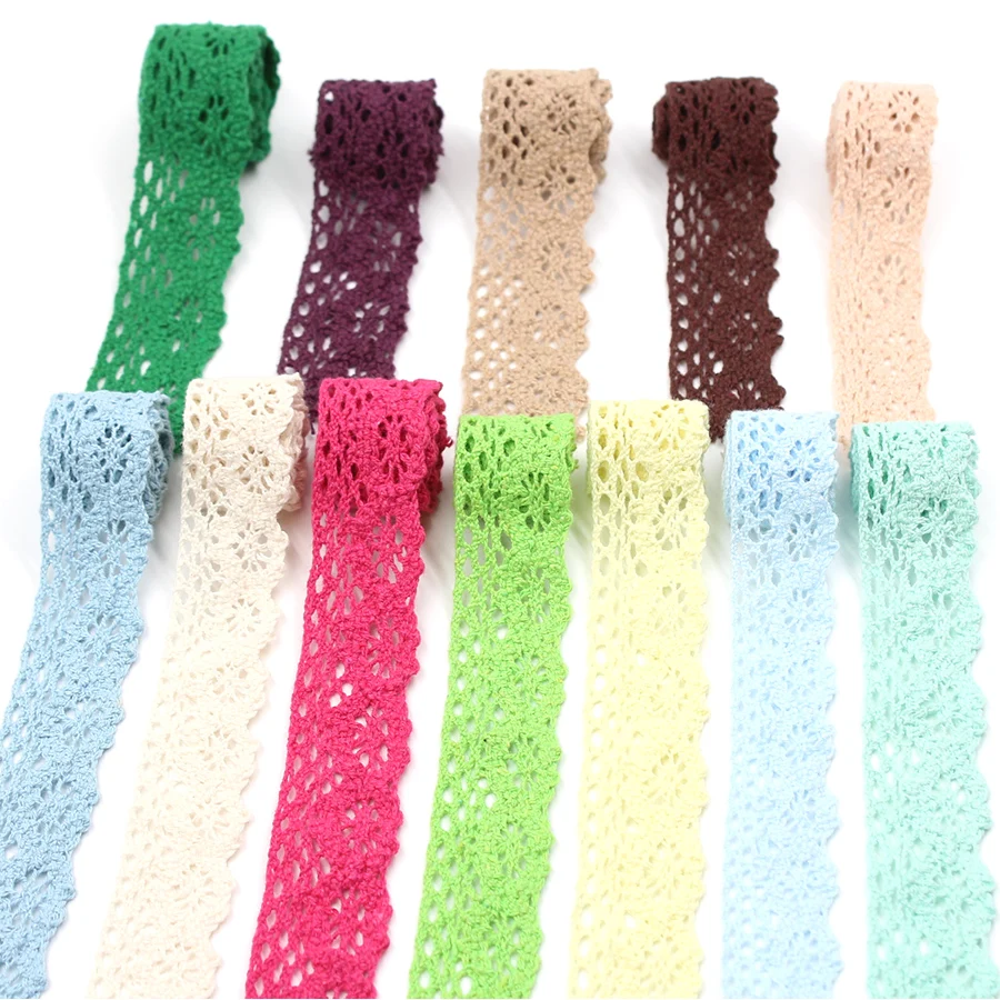 (2Yards/roll) 25mm Embroideried Cotton Net Lace Fabric Trims Lace Ribbon for Clothes Edge Decors DIY Sewing Crafts Accessories