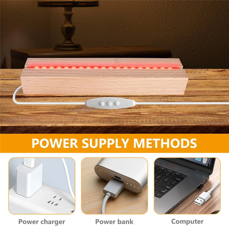 

AFOURT-LED Wooden Socket, LED Light Base, USB Wooden Base, LED Lights Socket, Rectangular Illuminated For Acrylic Glass 4Pcs