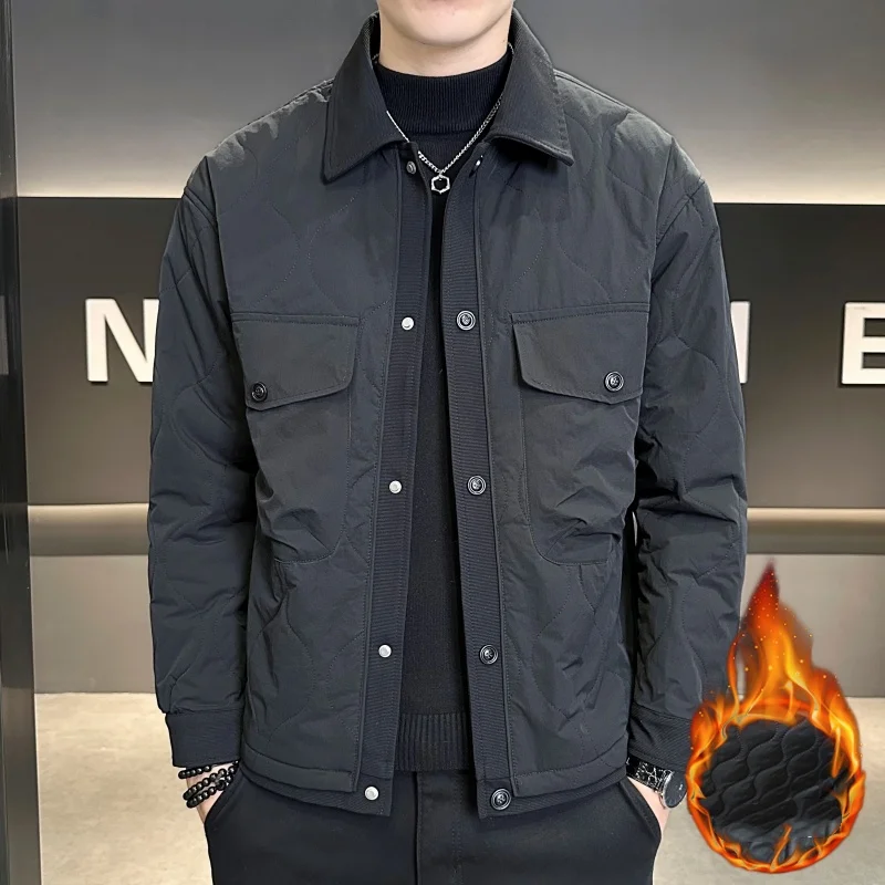 

Новые осенние и зимние мужские куртки, утолщенные хлопком, короткие, с отложным воротником, повседневные молодежные куртки, мужские хлопковые пальто, модные