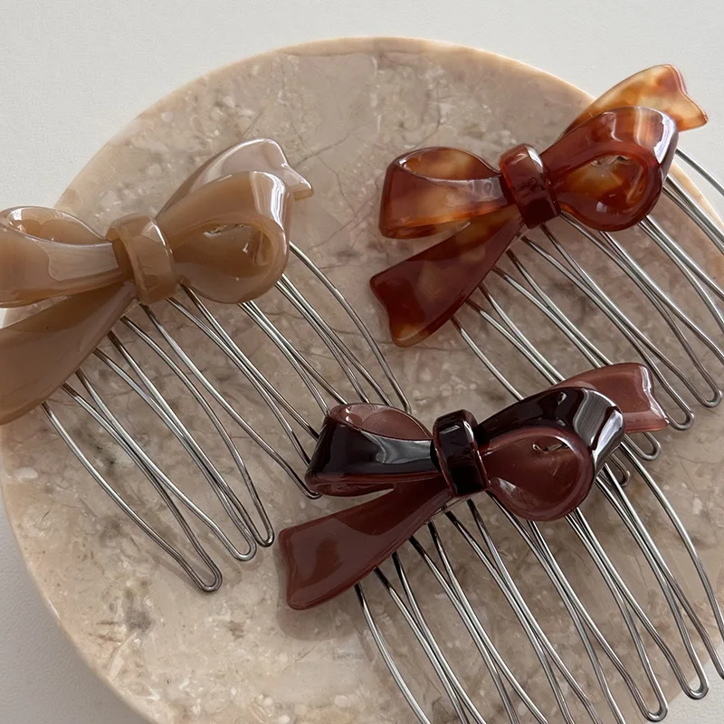 

Acetate Bow Hair Combs Hair Clips Women Girls Side Hairpins Barrettes U-Shaped Hair Sticks Hair Accessories Fashion