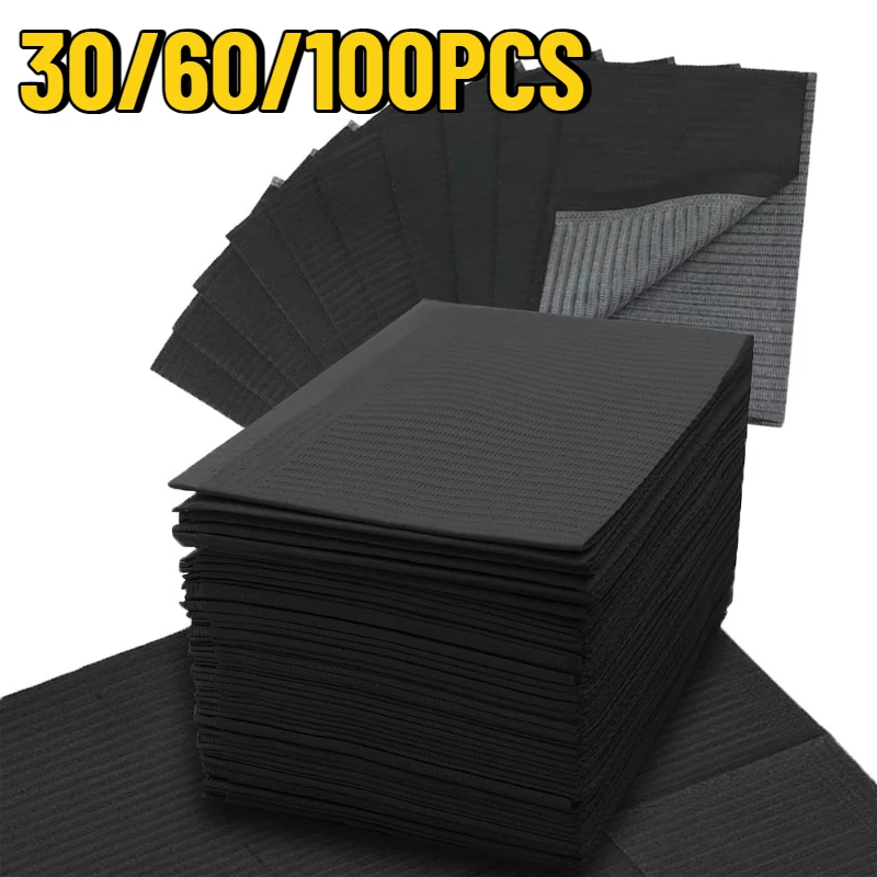 30/60/100PCS Black Disposable Tattoo Pad Waterproof Table Pad Beauty Nail Care Cleaning DIY Tablecloths Non-woven Double-layer