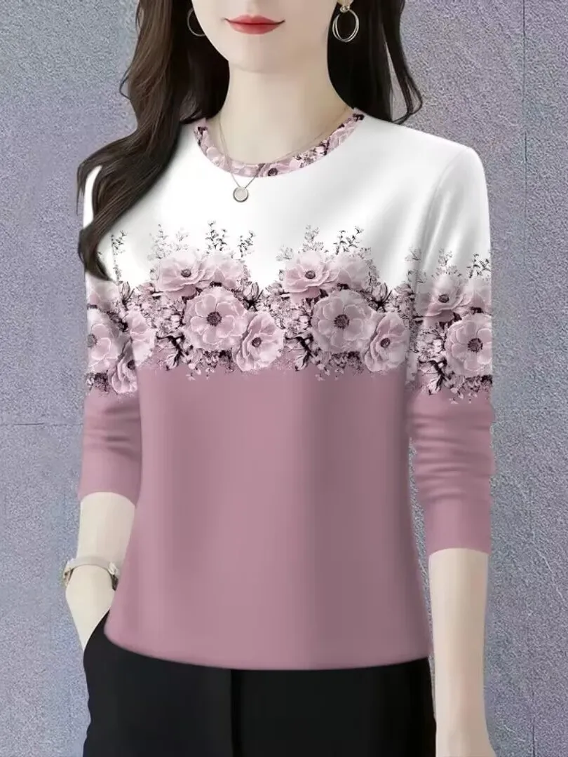 

Faionable round Ne Long Sve Base irt Women's New Autumn 2025 Mommy Sle Belly Cover Trendy T-irt Comfortable Fit