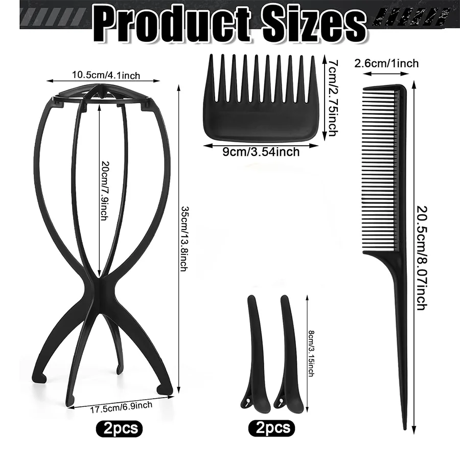 9 Pack Set 2Wig Head Stand with 2 PCS Wig Brush Comb 2 Hair Net 1 Grip Band 2 Clips Set for for Travel Home Use