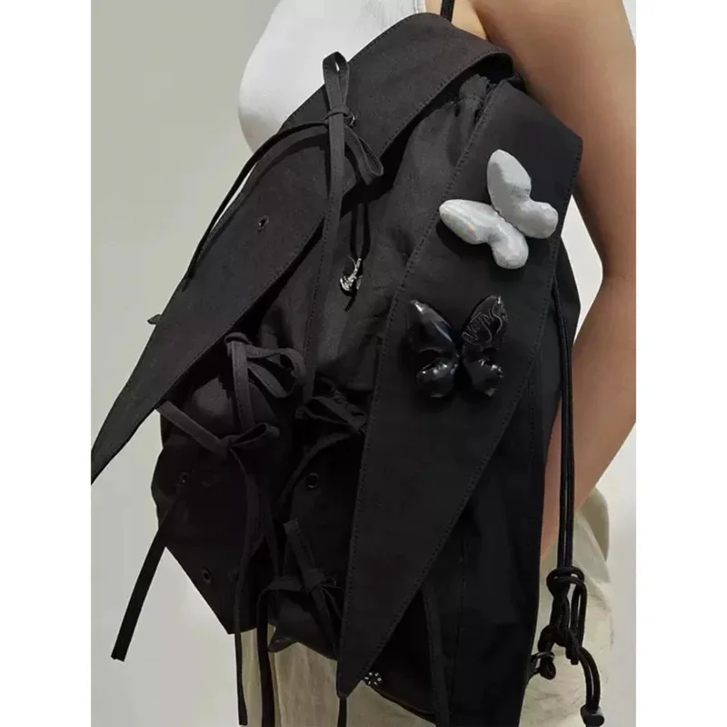 INS-Sac à dos coréen avec nœud d'oreille de lapin pour femme, fourre-tout de grande capacité, sac à dos léger, plissé, décontracté, initié, proximité à lacets, nouveau