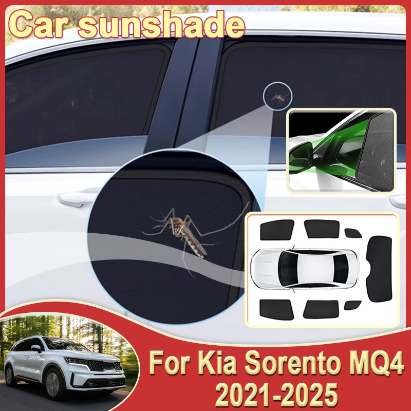 

Car Mesh Sun Shades For Kia Sorento MQ4 Accessories 2021 2022 202-2025 Auto Magnetic Sunshades Window Sun Visors Anti-UV Parts