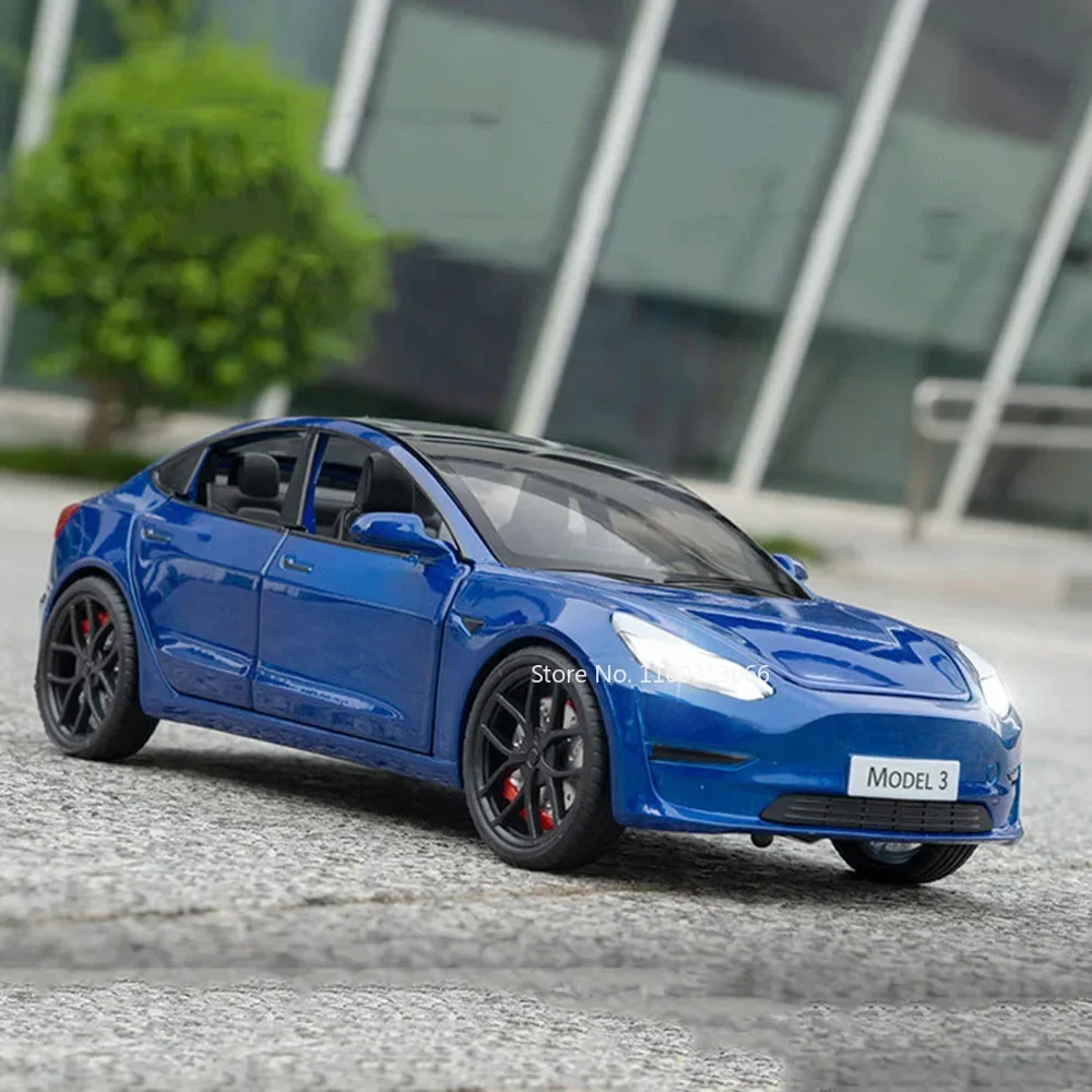 1:24 TESLA Model 3 Car Toys Alloy Diecasts Metal Vehicles Car Model With Sound Light Vehicle Toys For Children Gifts Collection