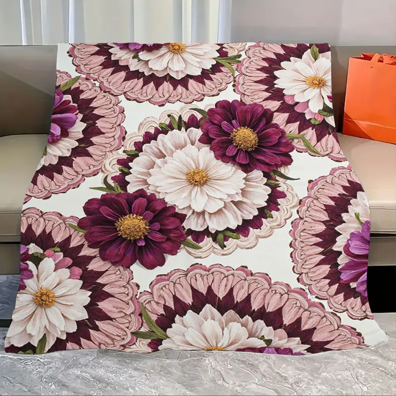 

1pc Flannel Blanket Elegant Floral Print Throw Blanket for Cozy Living Room Decor