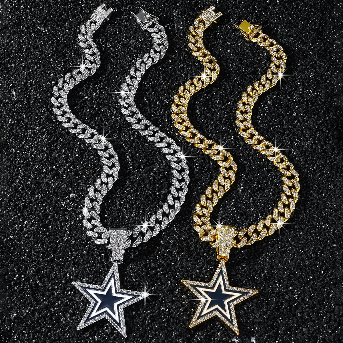 

Trend Men's Full Diamond Chain Personalized Five-Pointed Star Pendant Necklace