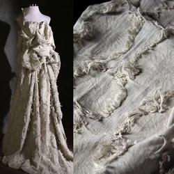 Light Apricot Jacquard Tassel Fabric with Three-dimensional Texture Cut Dress Designed By Han Fashion Designers