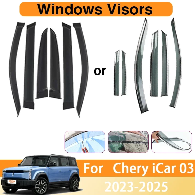 4PCS 6PCS Car Window Visors For Chery iCar 03 2023 2024 2025 Rain Eyebrow Rainproof Deflectors Windshields Sets Car Accessories