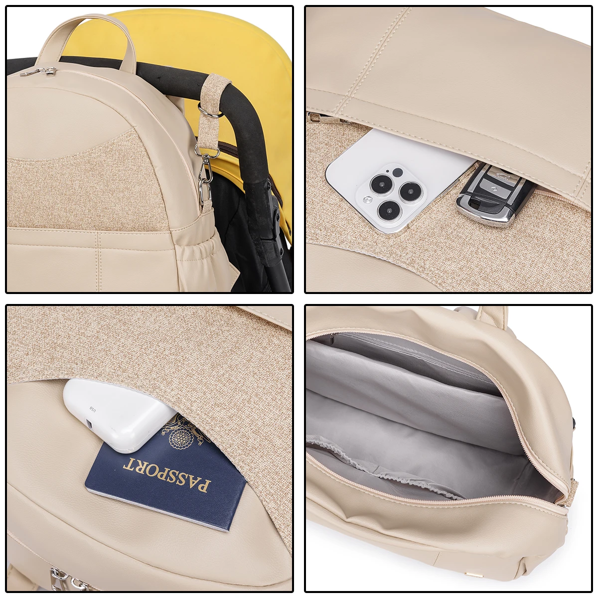 حقيبة ظهر Soboba Diaper للنساء ذات سعة كبيرة ومتعددة الوظائف لتغيير الحفاض مع شريطين يمكن تعليقه على عربة الأطفال