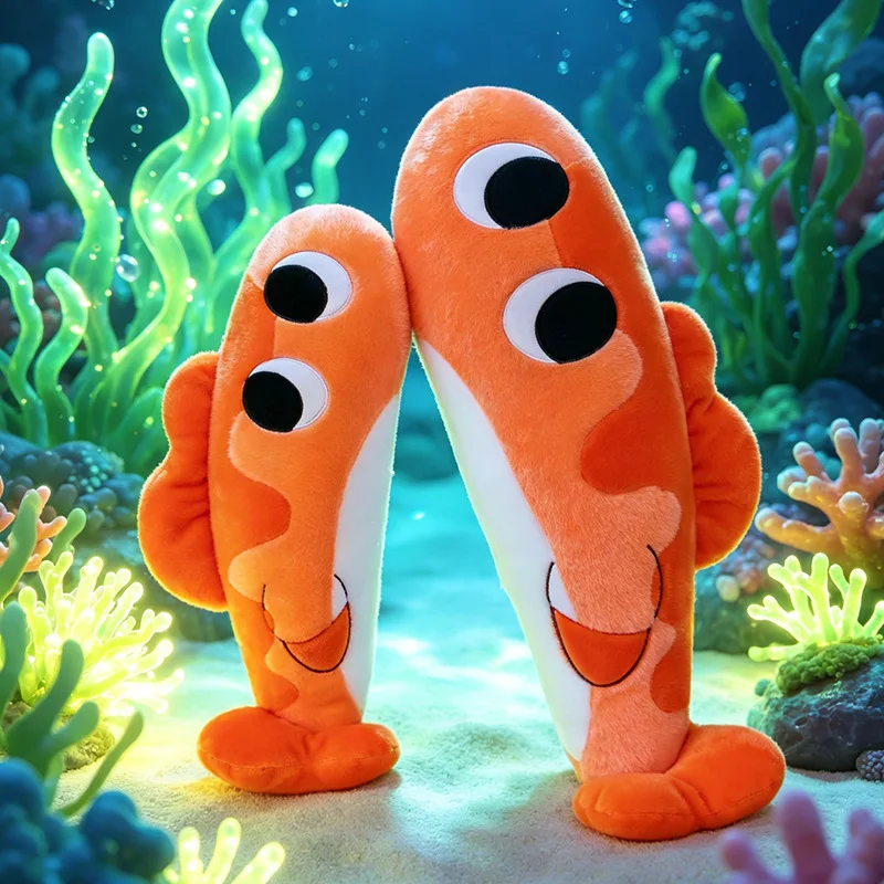 Super Soft Short Plush Orange Fish Stuffed Long Pillow Cartoon Animal Body Cushion Rest Support Decor For Bedroom