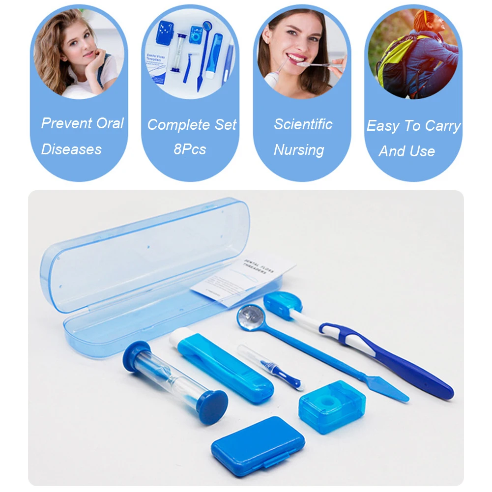 8Pcs/set Dental Orthodontic Tool Kit Oral Hygiene Care Teeth Cleaning Toothbrush Mouth Mirror Interdental Brush Floss Thread Wax