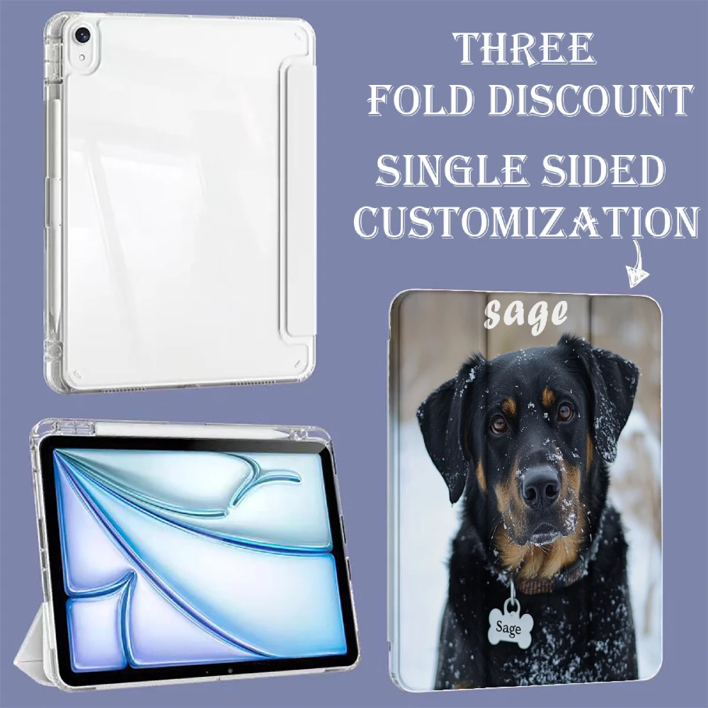 Custom iPad Trifold Case with Clear Back and Optional Pencil Holder, Personalized Cover for iPad Mini 6/A16 Models and More Mode
