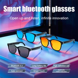 New GS08 Smart Glasses For Men 2 in 1 UV Protection Portable Polarized Anti-blue light Black Frame White Lenses Music Sunglasses