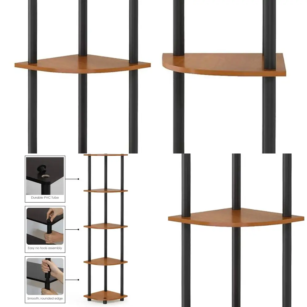 5-Tier Light Cherry Corner Shelf, Open Bookcase for Home, Office, and Storage Solutions