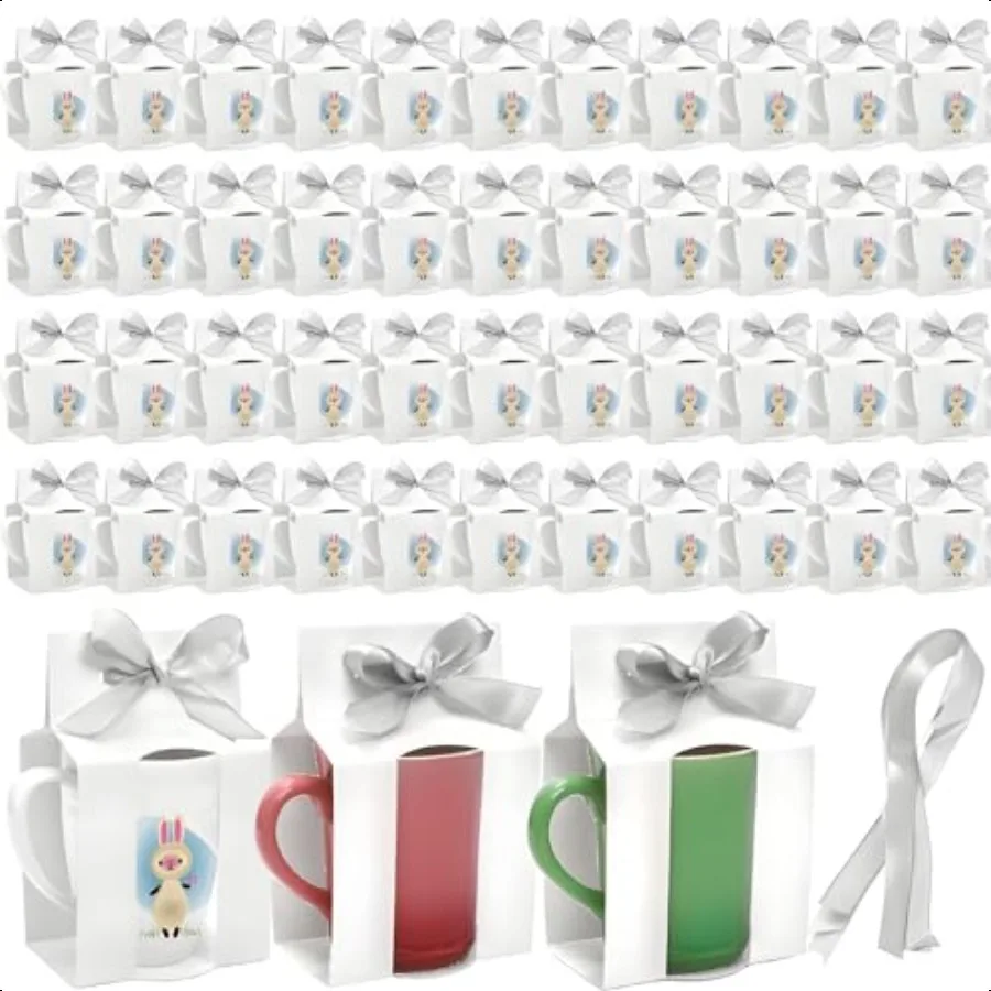 

100 Pieces Mug Boxes 11 Oz Sublimation Mugs Gift Box with Ribbon for Packaging Shipping Selling Small White Cups Blanks Wrappin