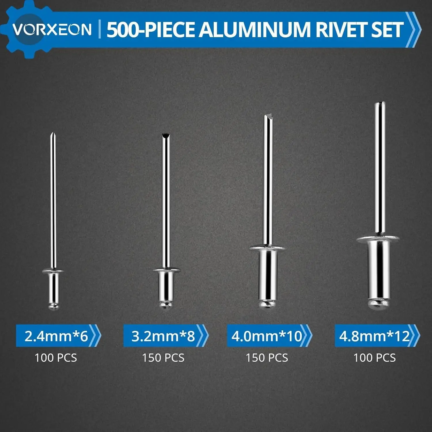 مسدس برشام الهواء الهوائي مع 500 المسامير العمياء طقم ألومنيوم البوب الهواء المبرشم سحب الضغط 3097 رطل أداة هوائية شديدة التحمل
