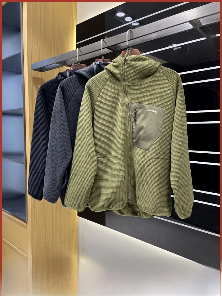 

Модный мужской открытый кардиган с капюшоном, толстовка с кукурузным узором, бархатной текстурой и косым дизайном, японский Sle S...