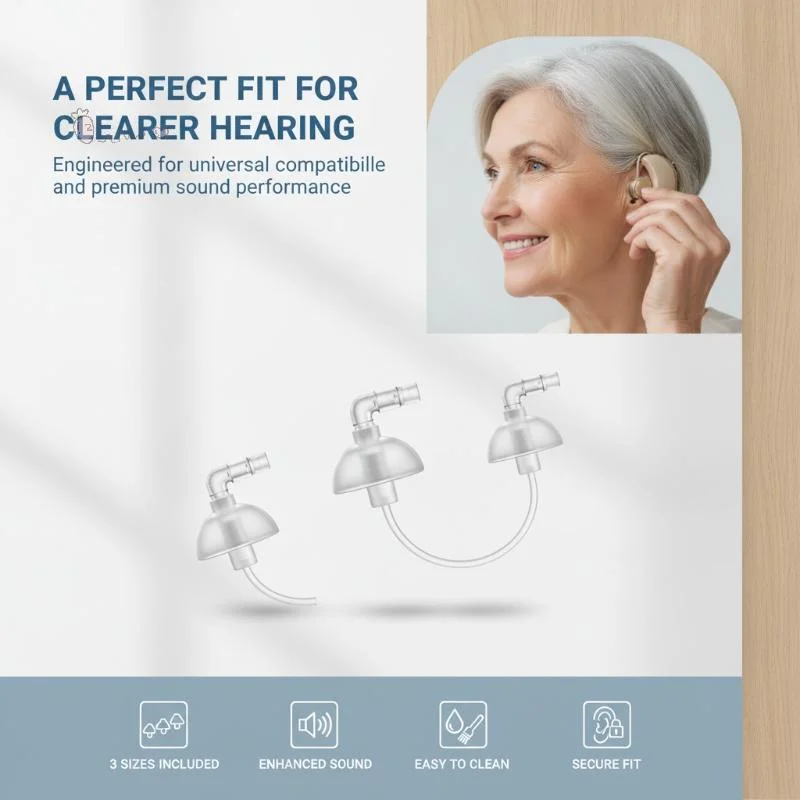 [H] 1Set Portable Hearing Aid Ear Tips Acoustic Tube Connector Silicone Ear Tips Hearing Aid Replacement Parts Soft Ear Tips