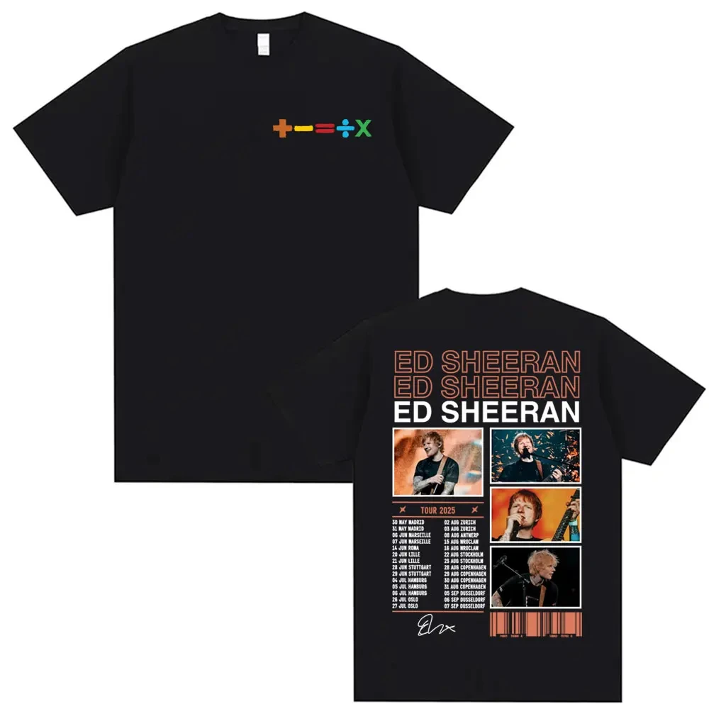 Ed Sheeran Tour 2025 تي شيرتات ورق الرسم البياني الرجال ريترو 90s الهيب هوب موسيقى البوب تي شيرت للجنسين الصيف بلوزات مستديرة العنق قصيرة الأكمام تي شيرت