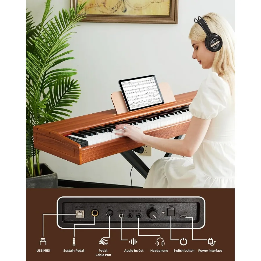 البيانو الرقمي 88 مفتاح لوحة المفاتيح شبه الوزن مع حامل X ودواسة الحفاظ على البيانو الكهربائي للمبتدئين بالحجم الكامل مع بلوتوث C