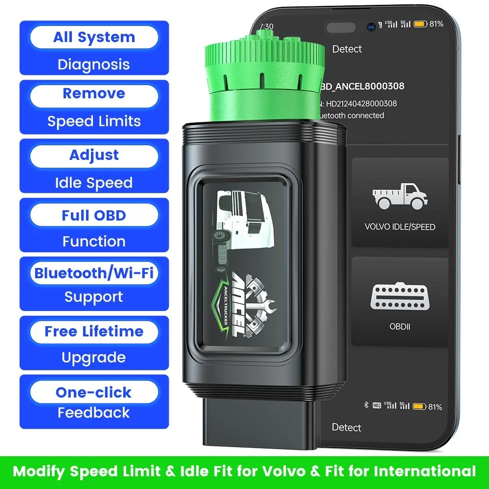 ANCEL HD210 Diesel Heavy Duty Truck Diagnostic Scan Tool for Volvo International Bluetooth OBD2 Speed Limit & Idle Reset