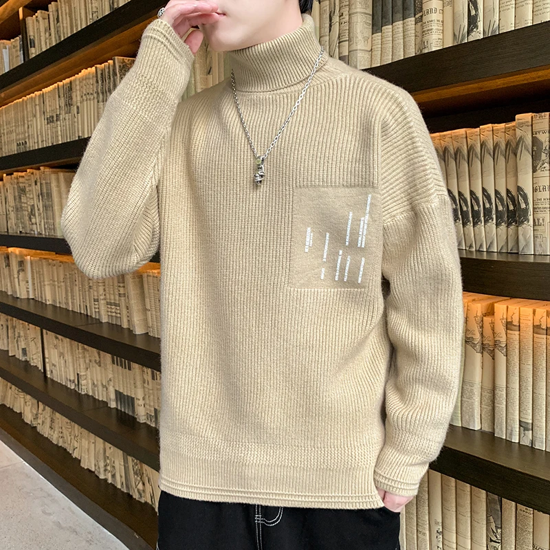 2022 winter New Fashion Men\'s Turtleneck Sweater Solid Color Long Sleeve High Quality Winter Warm Knit Pullover