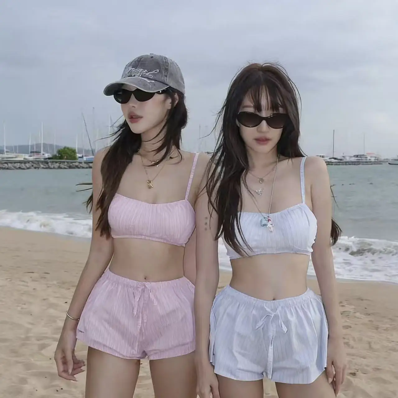 

Vacation Bikini Set Sexy Stripe Loose Shorts Hot Spring Beach Swimming Suit Three-piece Casual Swimwear for Women Beach Play