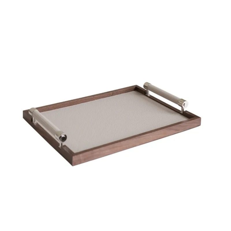 Modern light luxury high-end leather scented candles solid wood tray, living room coffee table desktop ornament