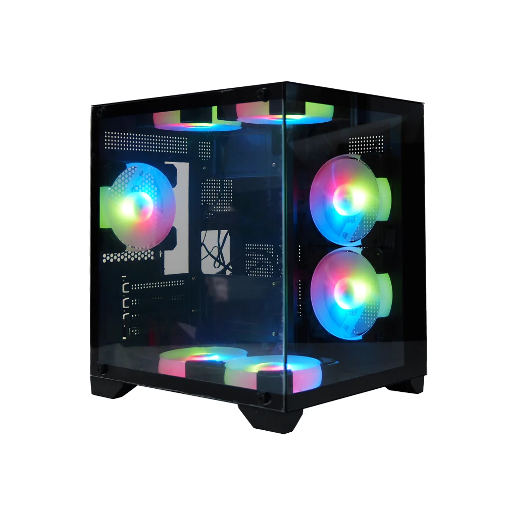 MANMU Pc Case Micro Atx Computer Towers Gaming Desktop Case Rgb Atx Computer Case Chassis With 7 fan Reset Button control