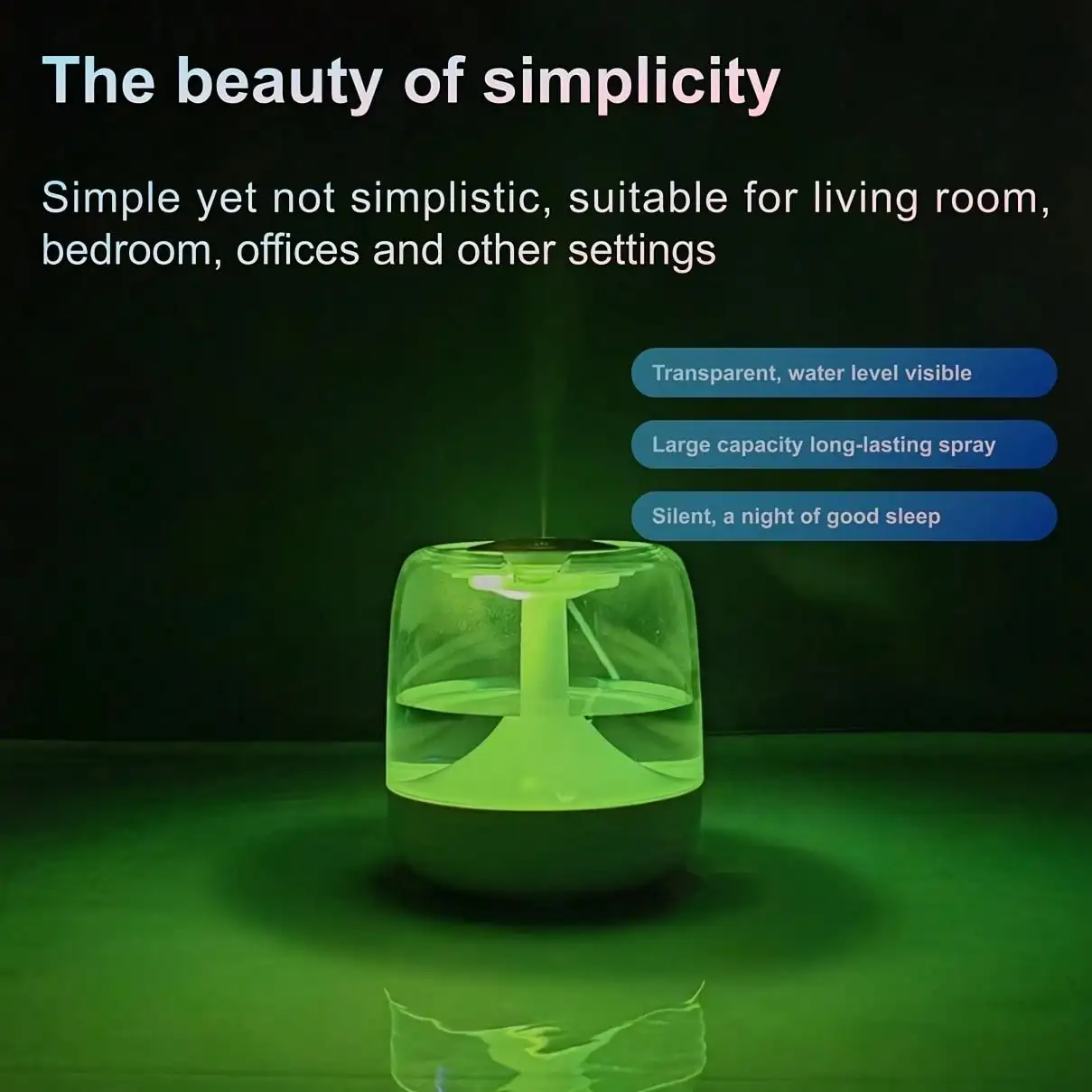 Silent USB Powered Home Humidifier With Seven Colour Night Light, Dual Mist Levels, Visible Water Level, 26dB Noise, Long Lasting 24 Hour Operation - Ideal For Living Rooms, Bedrooms, Offices - Perfect Birthday Or Christmas Gift, Humidification