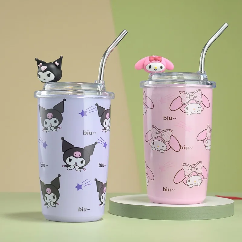 Ciao Kitty tazza di paglia Sanrio tazza di caffè Anime Kuromi bambola bambino Thermos tazze doppio strato portatile tazza di acqua fredda regalo