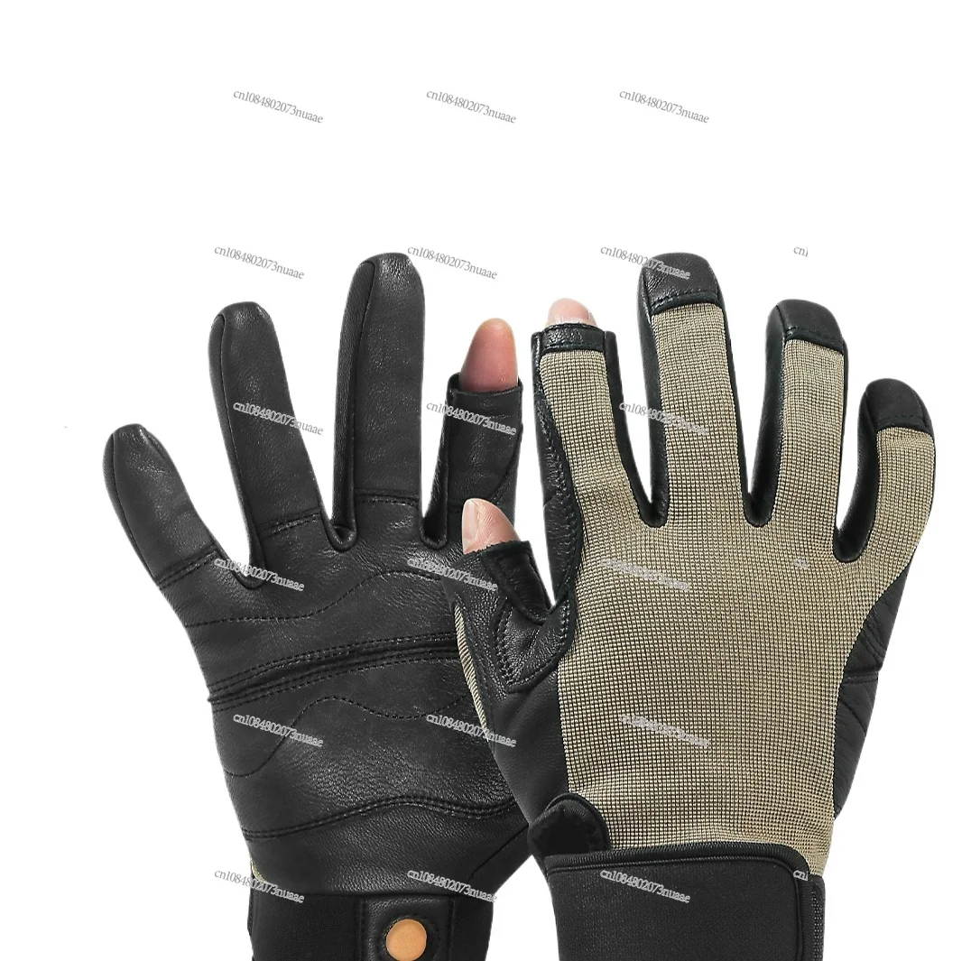 Multifunctional Leather Sheepskin All-Finger Gloves, Half-Finger, Mountaineering, Rock Climbing, Operation, Training Protection