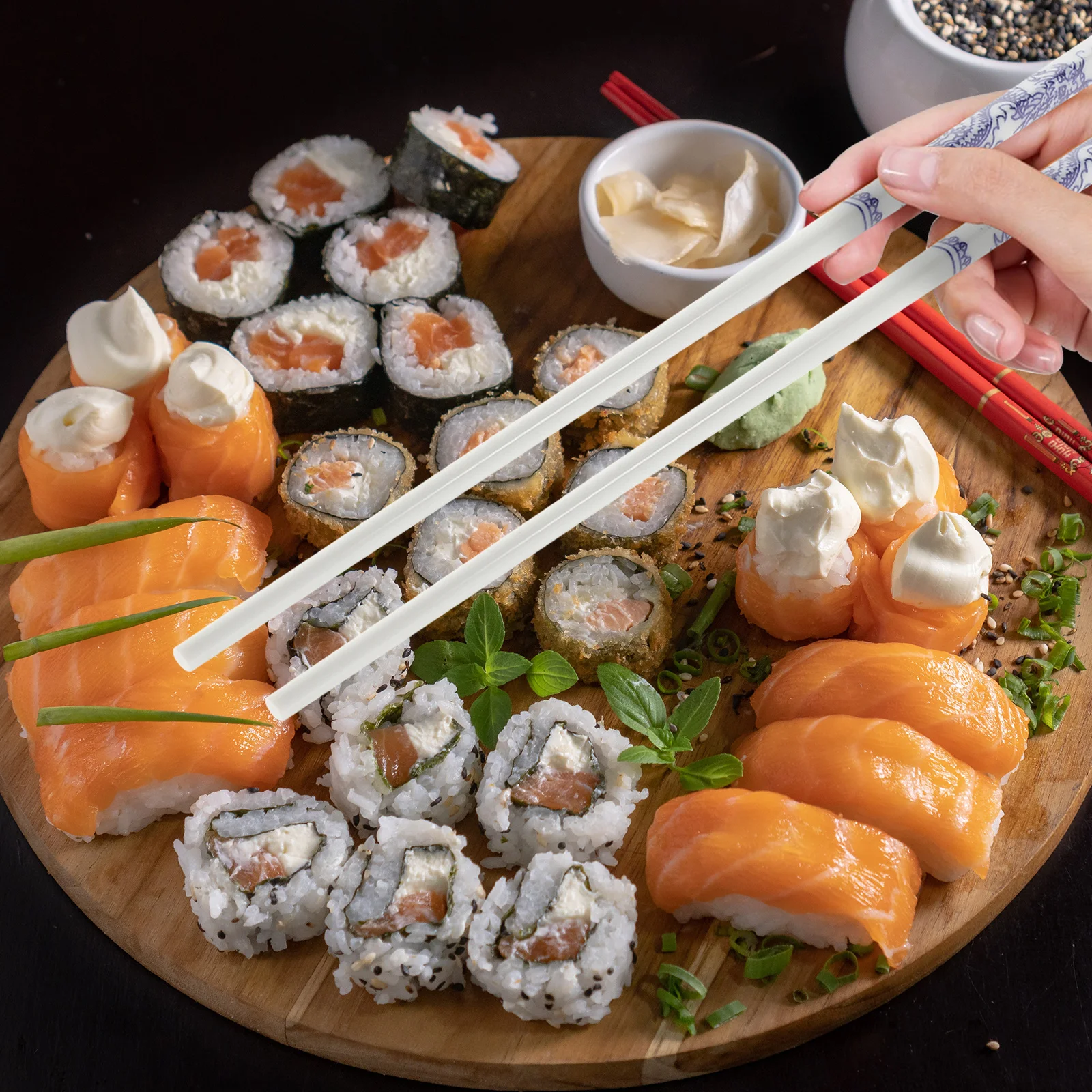 Palillos de cerámica de porcelana blanca y azul, vajilla china larga y reutilizable, palillos de cerámica para fideos de Sushi para el hogar, 5 pares