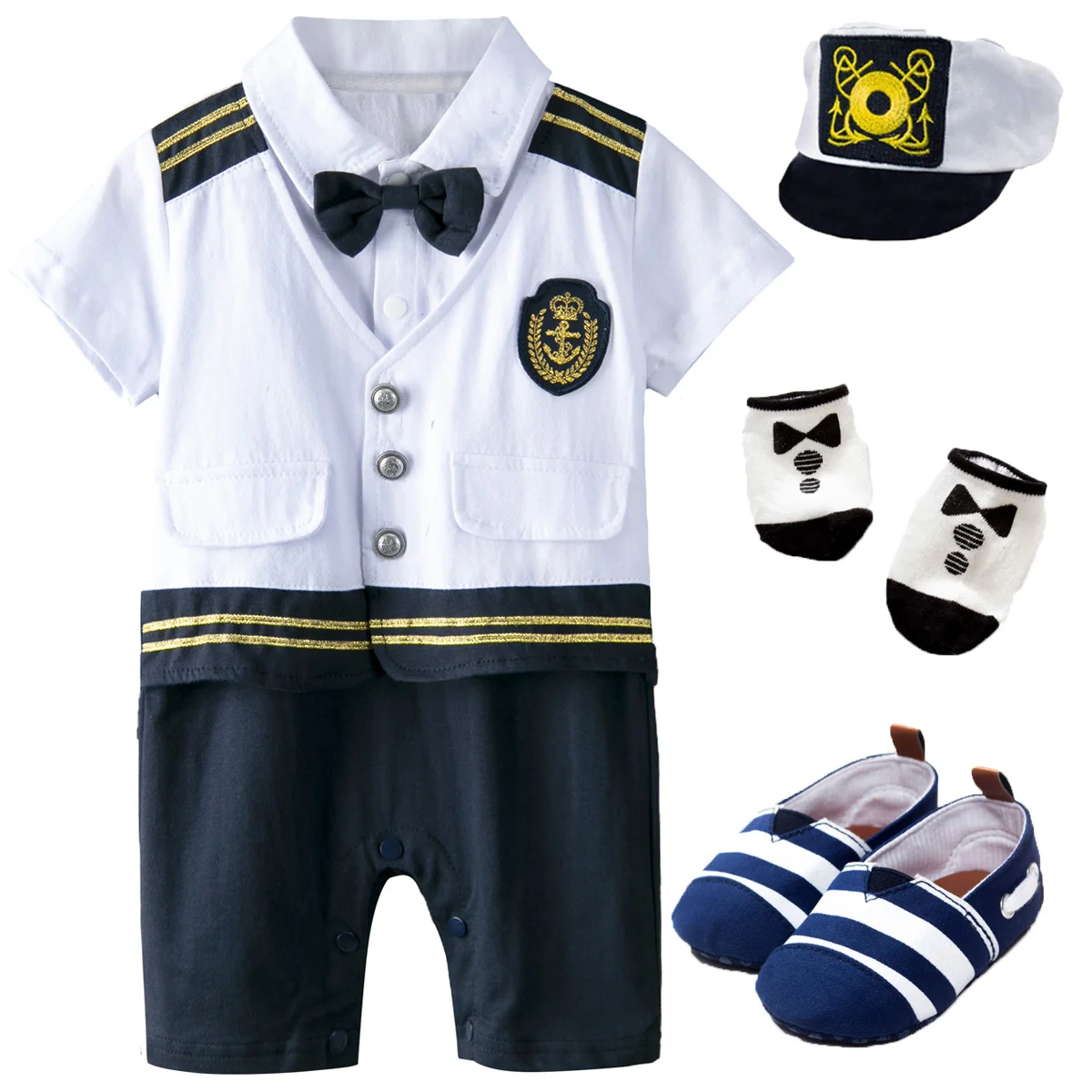 Disfraz de capitán para bebés recién nacidos, pelele de Carnaval de Halloween, mono de Cosplay, traje para niños pequeños, mono de marinero Skipper