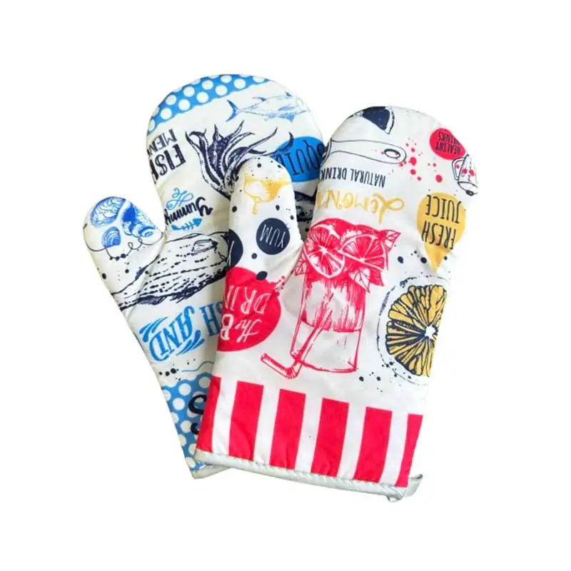 

2Pcs/Set Kitchen Cartoon pattern Baking Gloves Insulation Mat Microwave Oven Cooking Mitts Nordic Baking Potholders 17