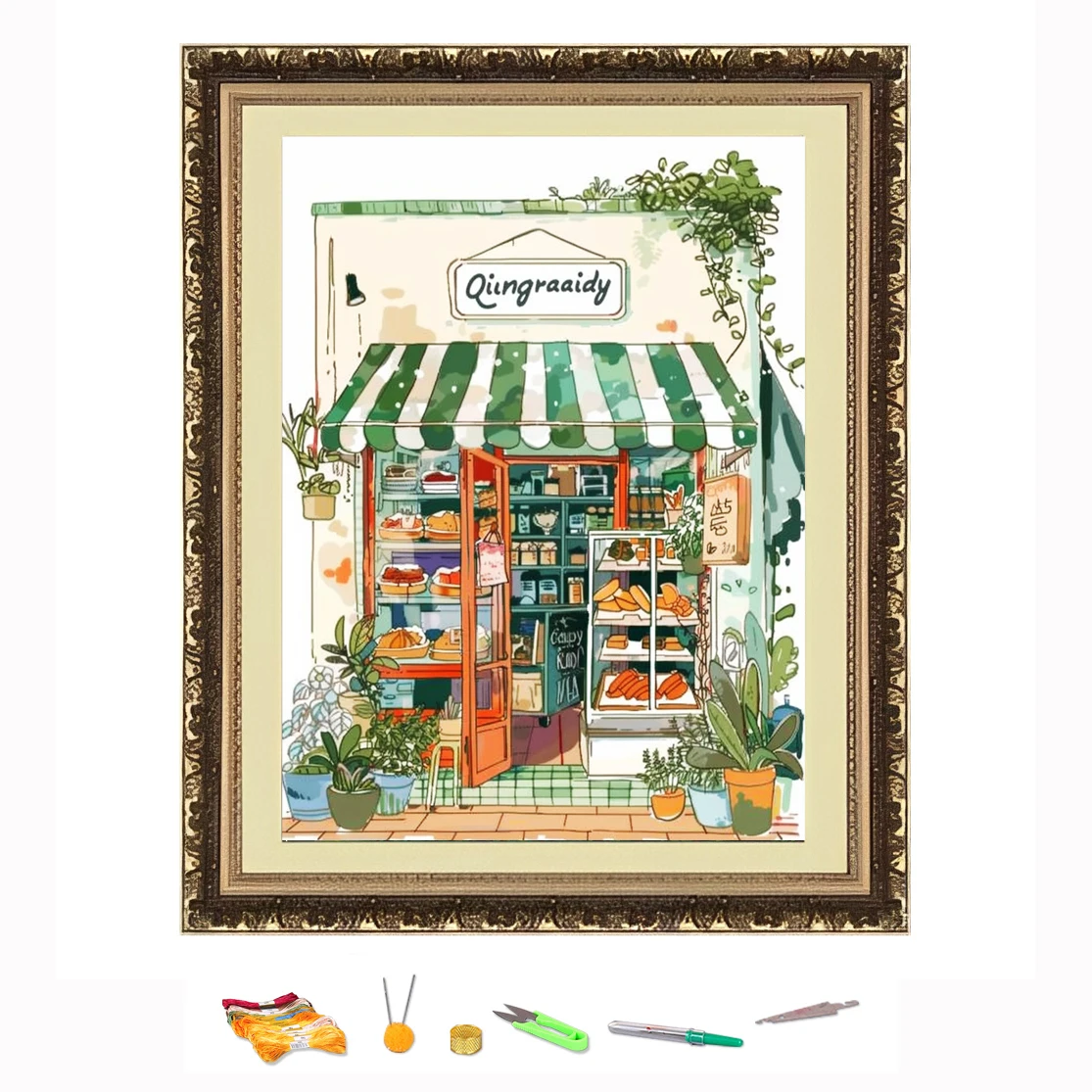 Cross Stitch Embroidery Kit Summer Fruit Supermarket Landscape Thread Drawing DIY Needlework Kit Decorate Printed on Canva 11CT