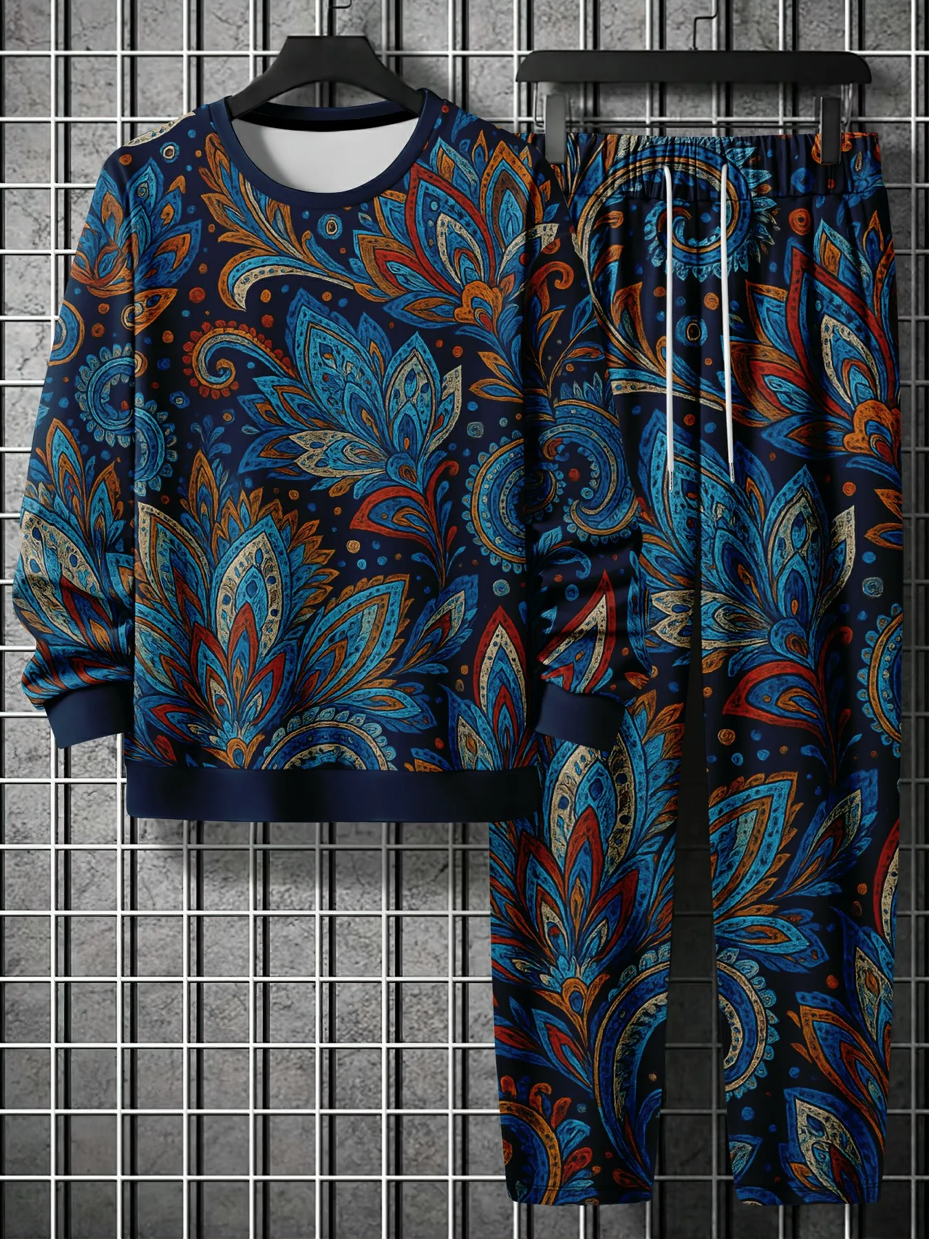 3D Print Men's Crew Neck Sweatshirt Set Loose Casual Long Sleeve Pullover Fashion Tracksuit