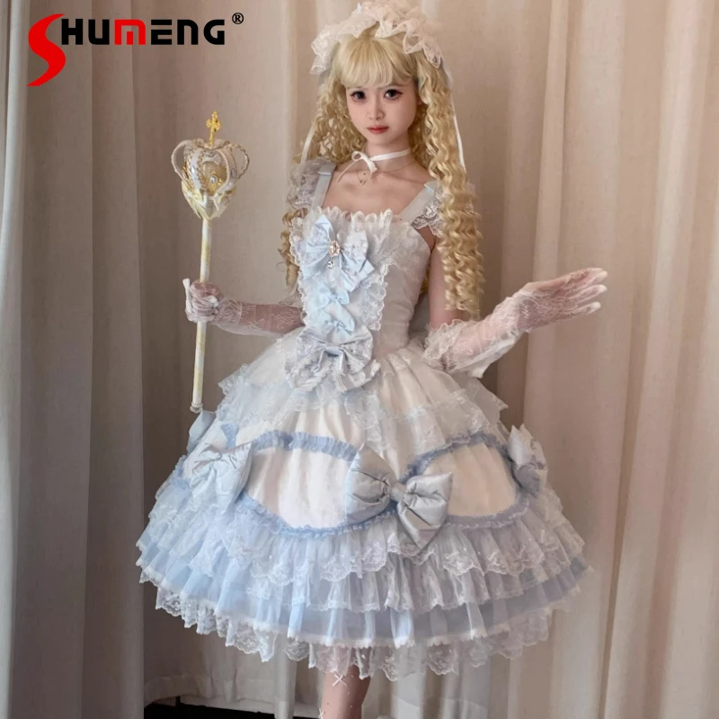 

Birthday Party Y2k Clothes Lolita Design Pink Dress Doll Feeling Jsk Strap Dress Ladies Japanese Sweet Cute Beautiful Dresses