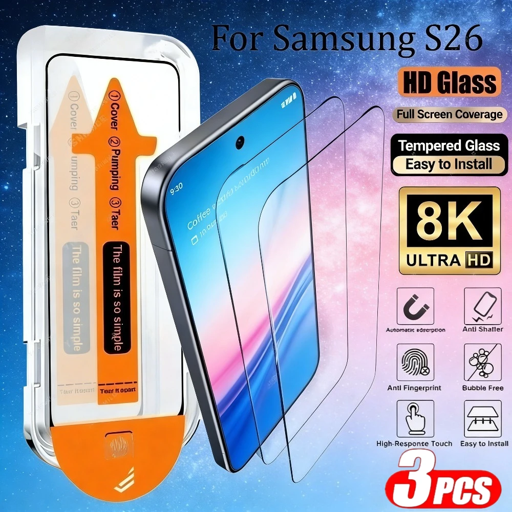 3 Stück Ultra HD Displayschutzfolie für Samsung Galaxy S26 S25 S24 Ultra S23 S22 S21 Plus S23 S24 S25 FE Ein-Klick-Installation Glas