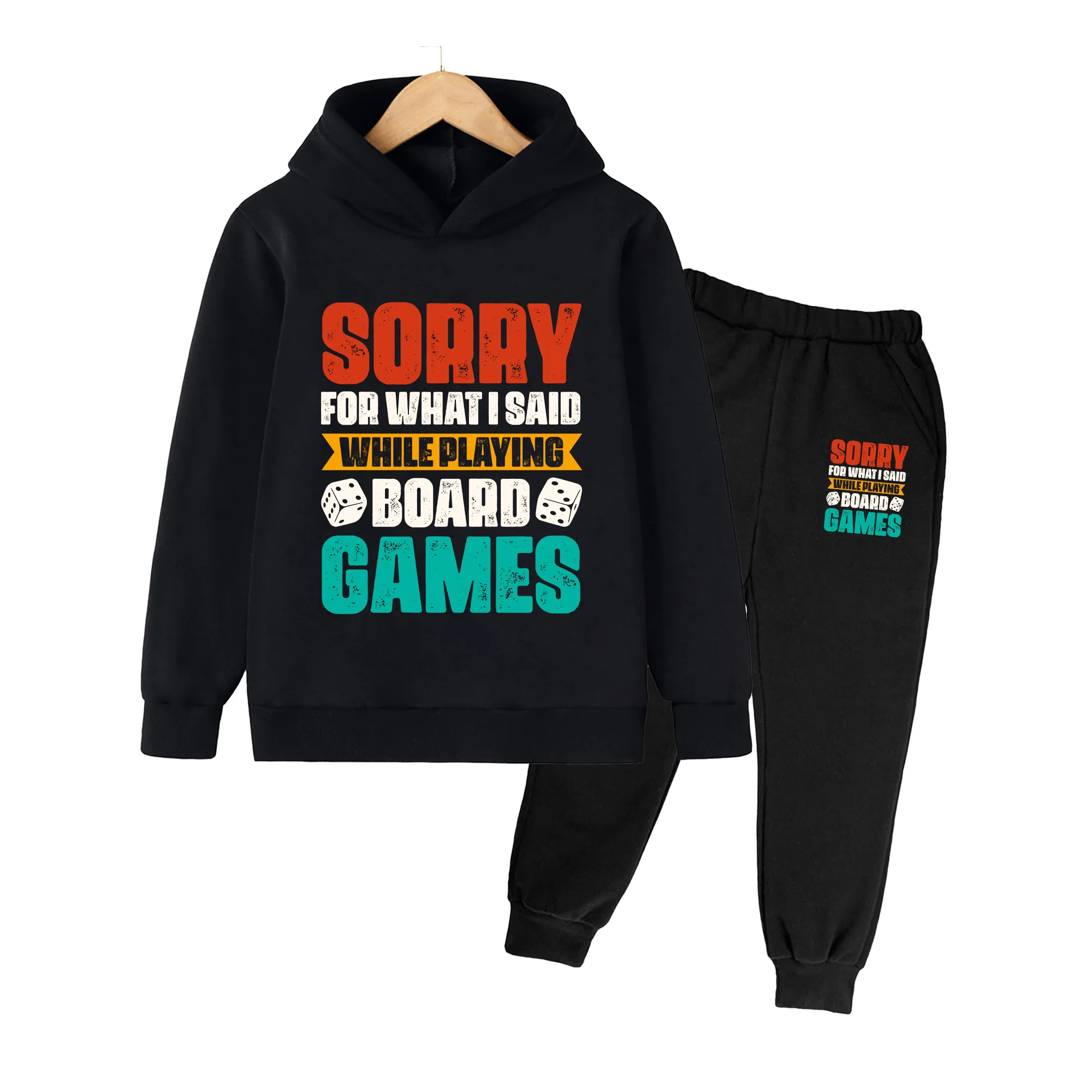 Kids Hoodie & Pants Set, Funny Board Game Print Casual Tracksuit for Boys Girls Game Night Family Party