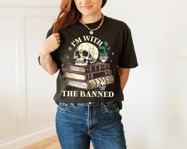 I'm with the banned shirt read books ban bigots not skeleton halloween skull rose social justice goth feminist