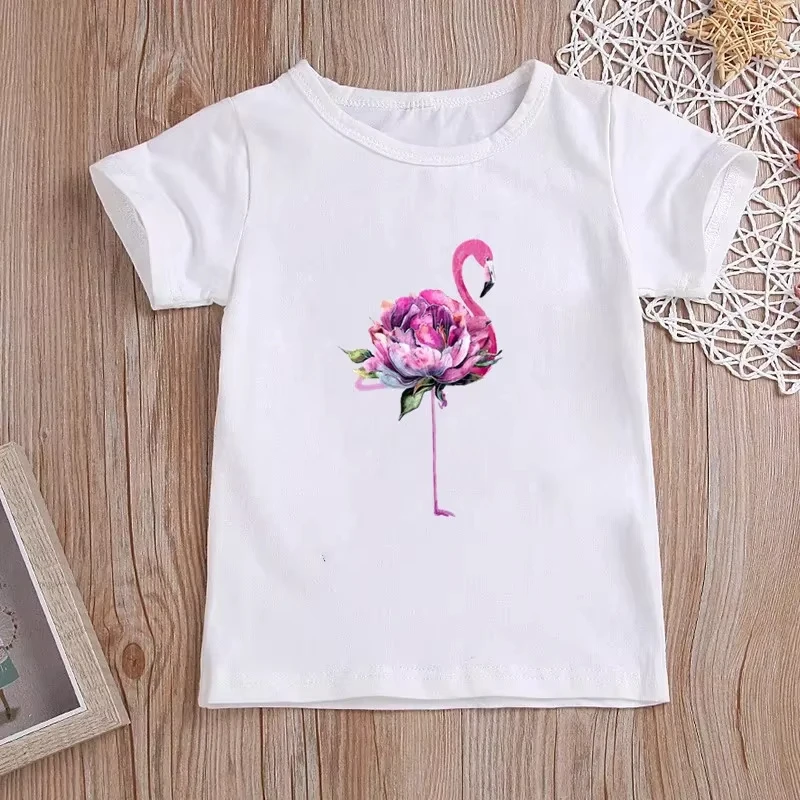 Unisex Watercolor Floral Graphic T Shirt Cute Flamingo Bicycle Hot Air Balloon Print Short Sleeve Crew Neck Casual Summer Tee