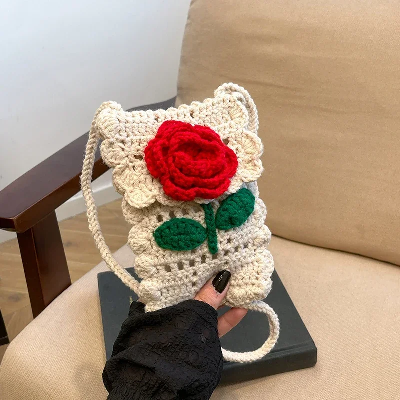 

2025 Spring Knitted Flower Phone Bag Casual Shoulder Mini Fresh Crossbody Bag Knitted Women's Bag Crossbody Bolsa Mujer