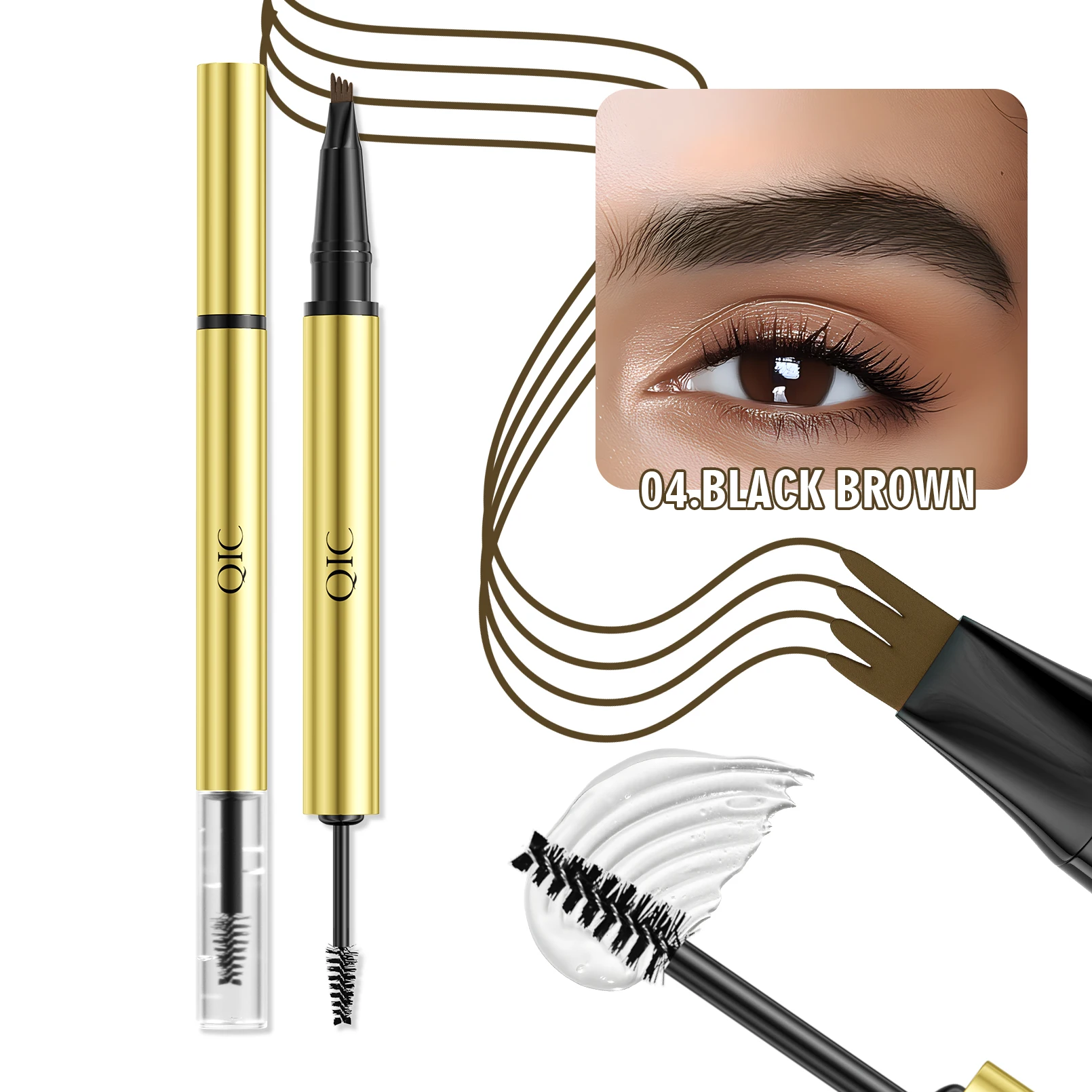 Doppelseitiger Augenbrauenstift & Augenbrauen-Fixiergel, 3D Wild Brow Microblading, 5 Farben, Langanhaltendes Wasserfestes Augenbrauen-Make-up