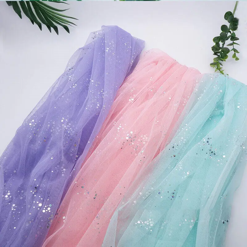 100x160cm Soft Glitter Mesh Fabric DIY Tulle Yarn Handmade Dress Sewing Material Clothing Party Wedding Dress Veil Background